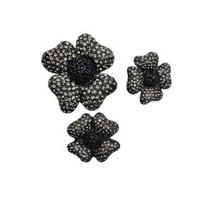 Vintage Signed Carlisle Pave Rhinestone Flower Brooch & Earrings Set (A1202)
